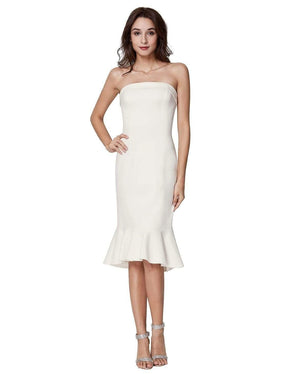 Color=White | Sexy Fitted Strapless Cocktail Dress-White 2