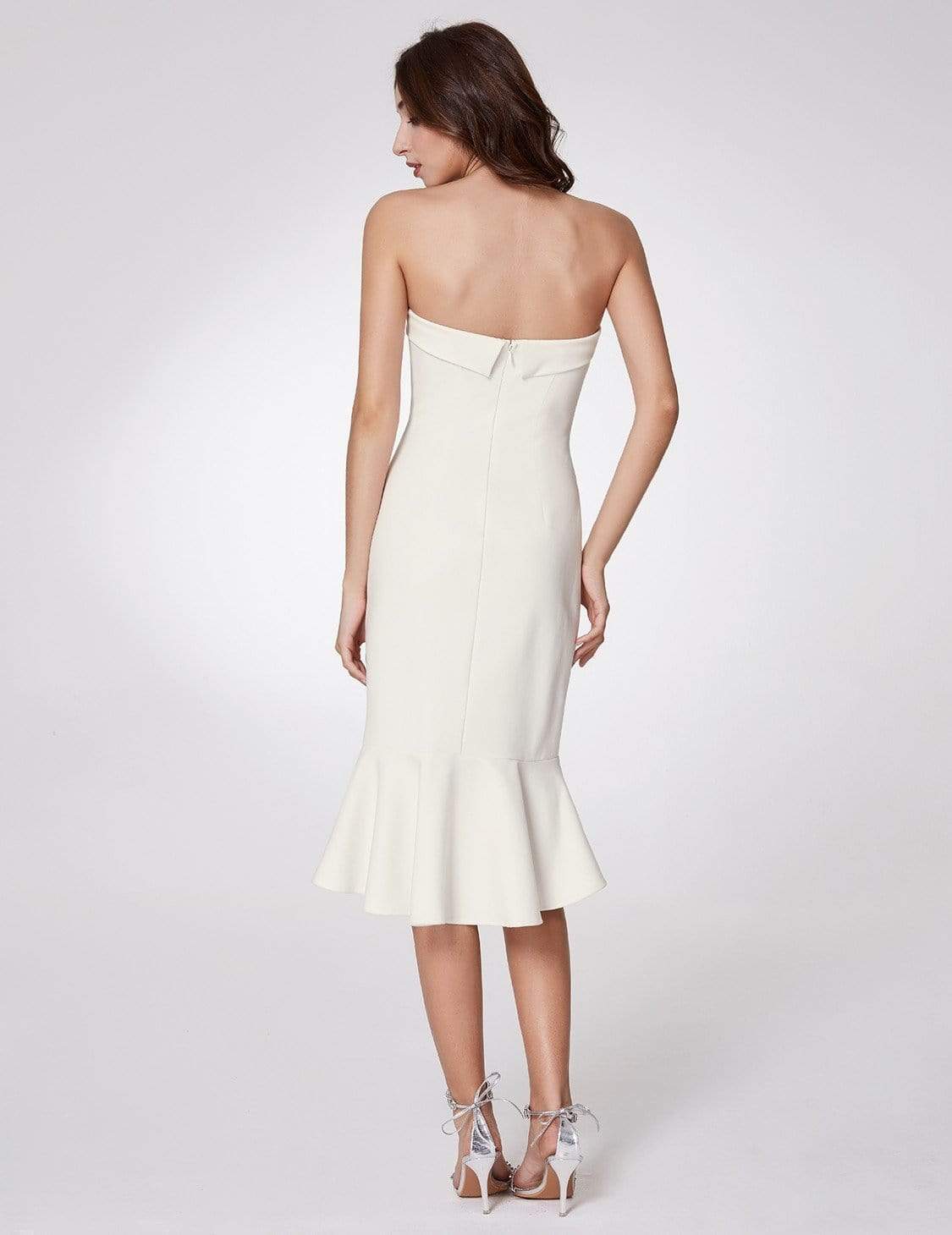 Color=White | Sexy Fitted Strapless Cocktail Dress-White 3