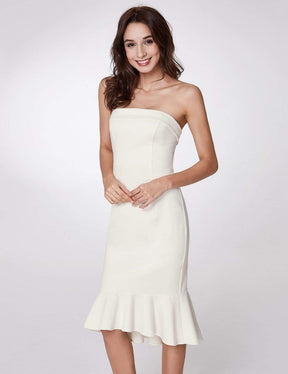 Color=White | Sexy Fitted Strapless Cocktail Dress-White 4