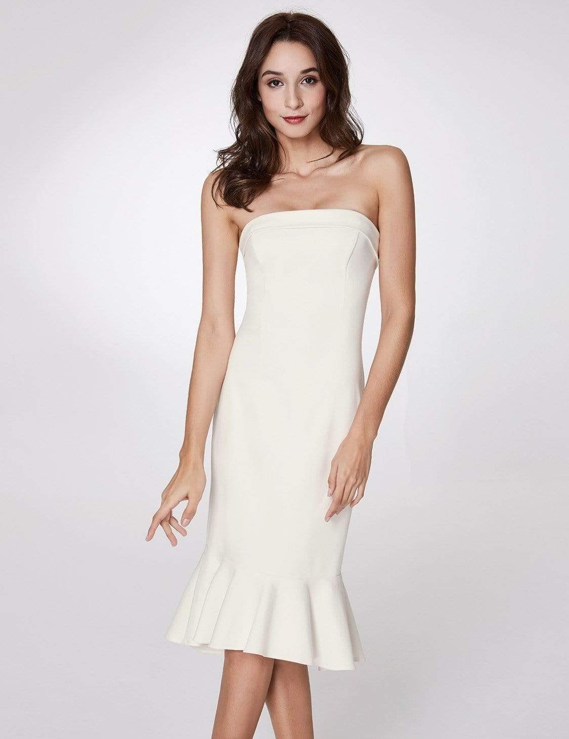 Color=White | Sexy Fitted Strapless Cocktail Dress-White 5