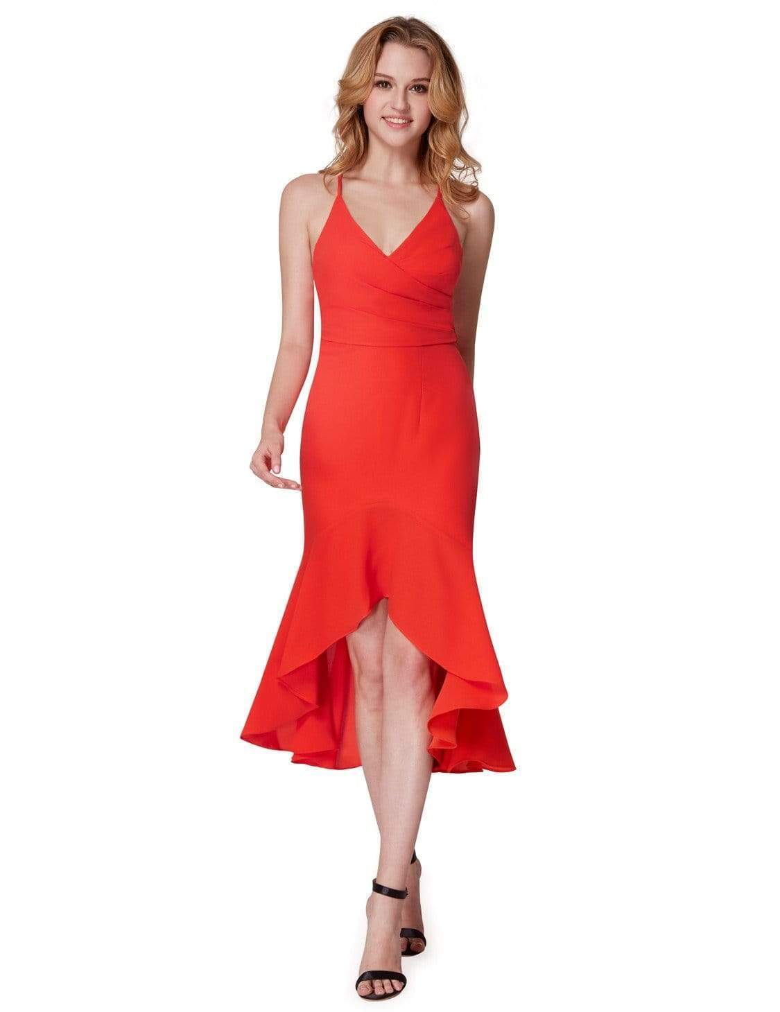 Color=Orange | Sexy Orange Open Back High Low Party Dress-Orange 2