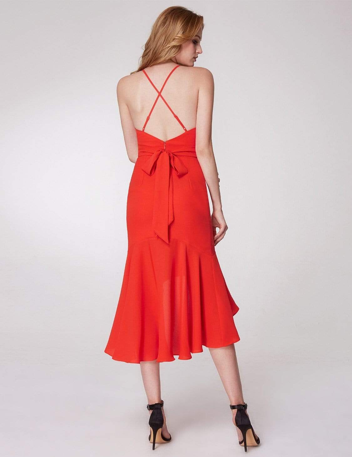 Color=Orange | Sexy Orange Open Back High Low Party Dress-Orange 3