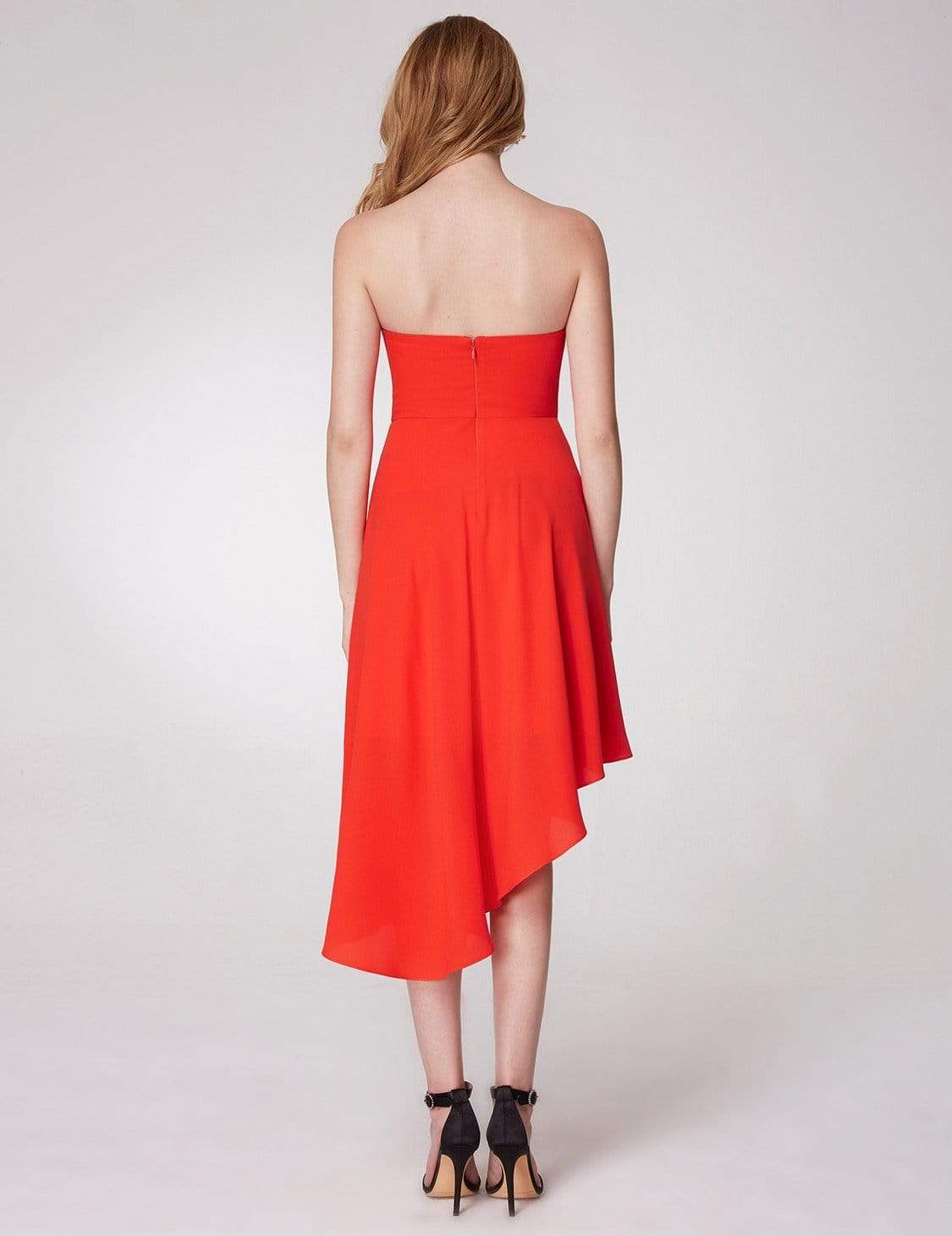 Color=Orange | Strapless A Line Party Dress-Orange 6