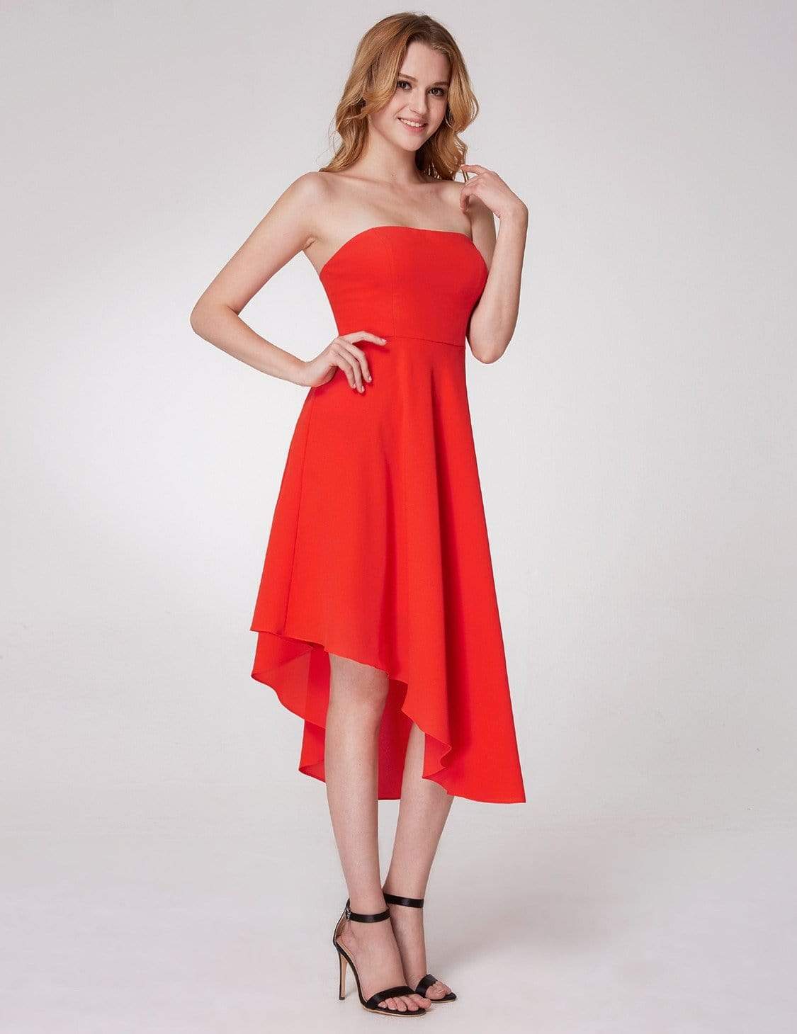 Color=Orange | Strapless A Line Party Dress-Orange 7