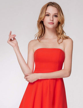 Color=Orange | Strapless A Line Party Dress-Orange 9