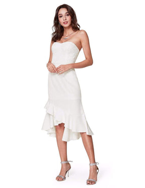 Color=White | Strapless High Low Cocktail Dress-White 3