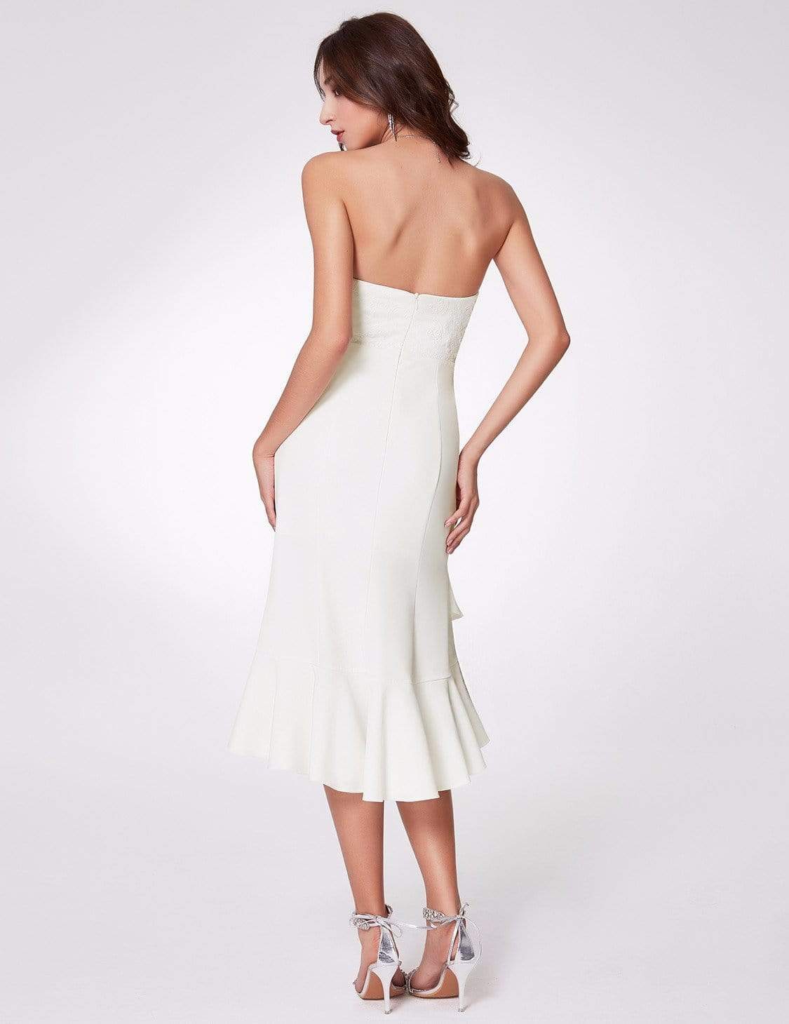 Color=White | Strapless High Low Cocktail Dress-White 4