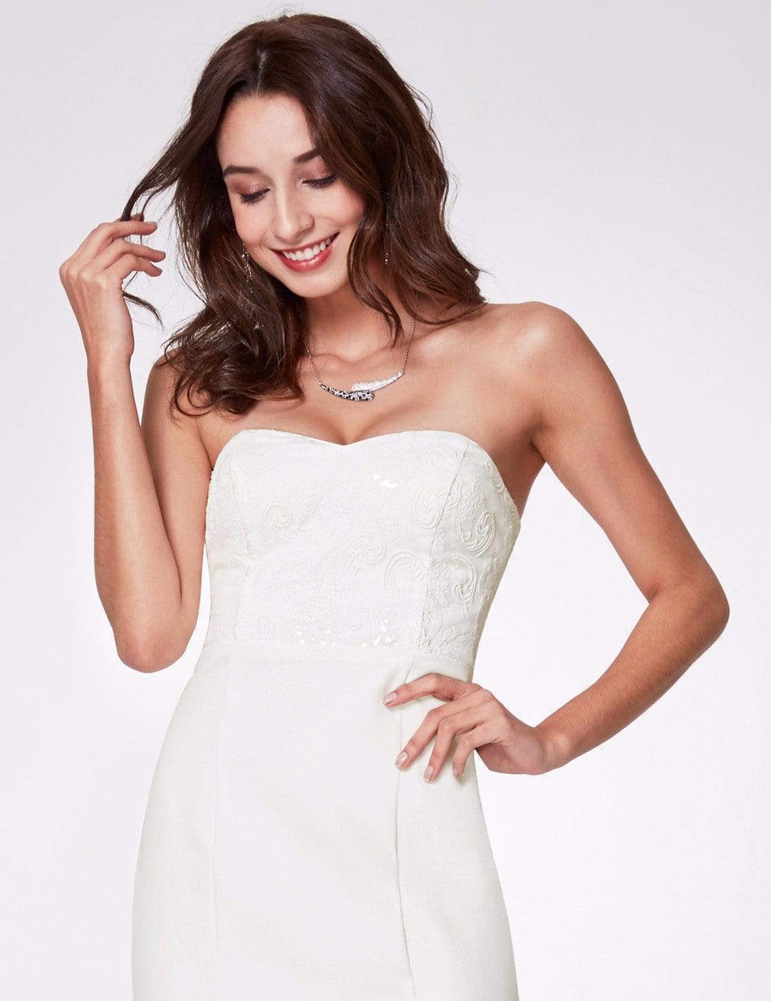 Color=White | Strapless High Low Cocktail Dress-White 7