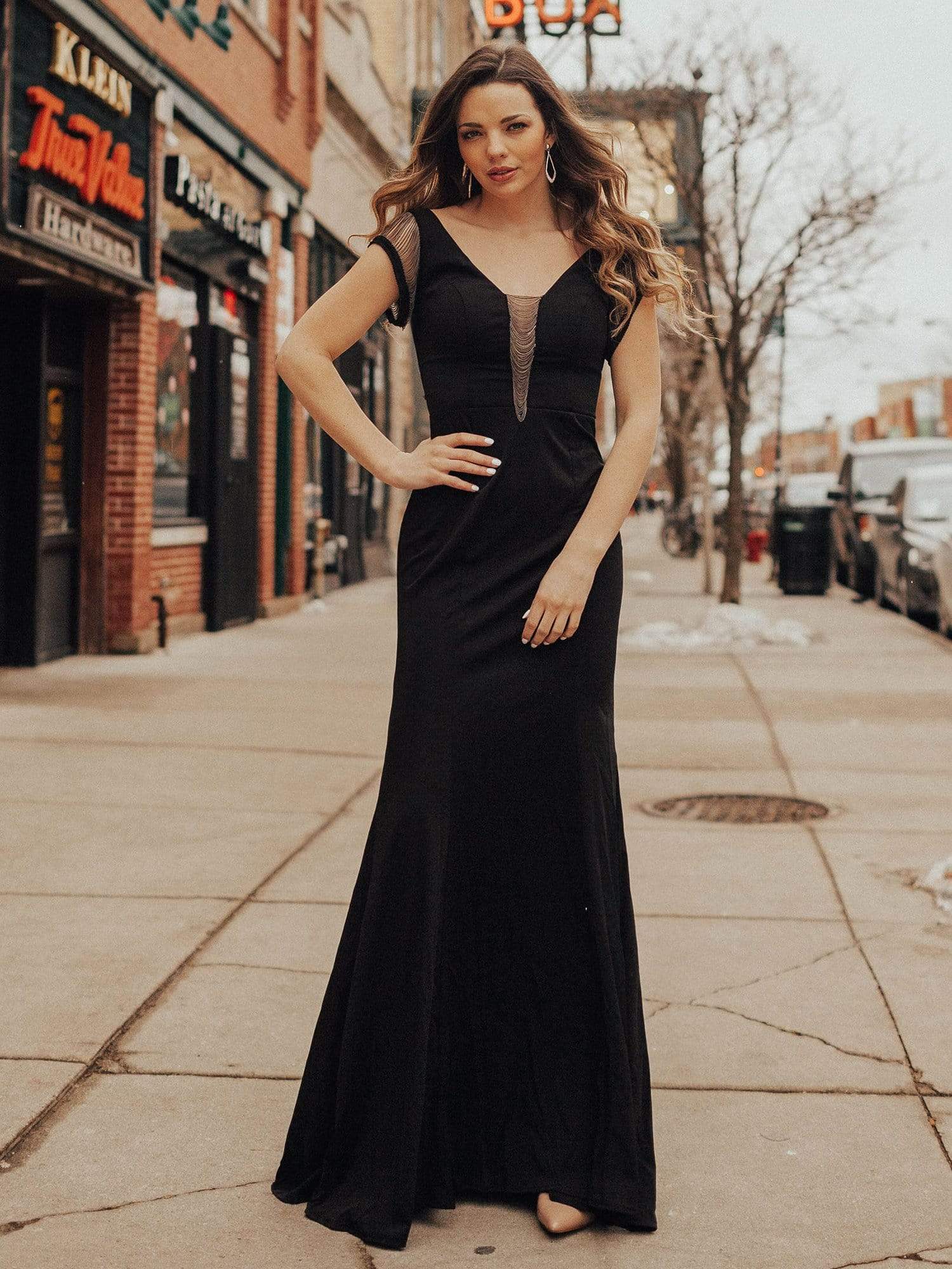 Color=Black | Sexy Long Black Evening Dress-Black 8