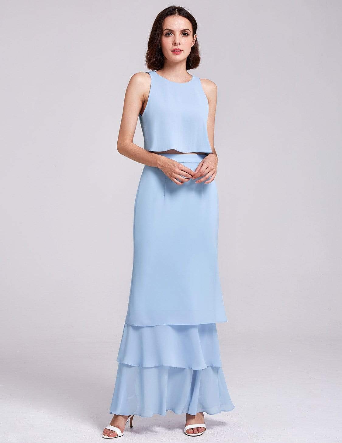 Color=Sky Blue | Two Piece Maxi Skirt And Top Bridesmaid Set-Sky Blue 4