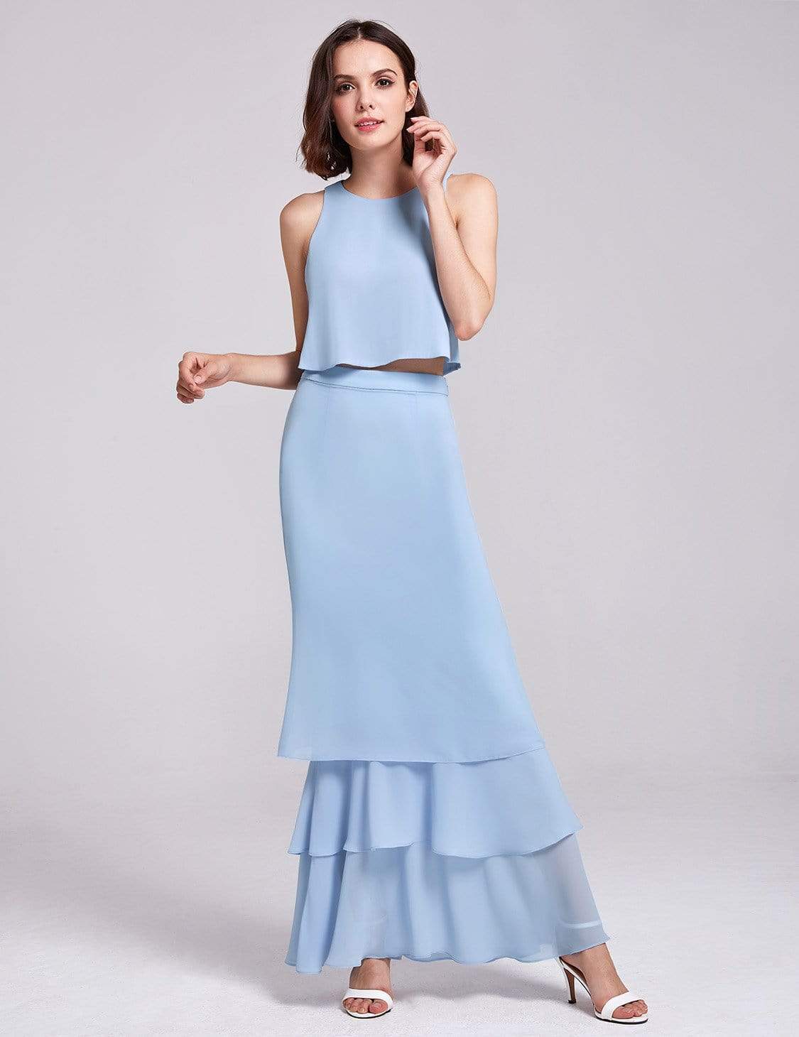 Color=Sky Blue | Two Piece Maxi Skirt And Top Bridesmaid Set-Sky Blue 5