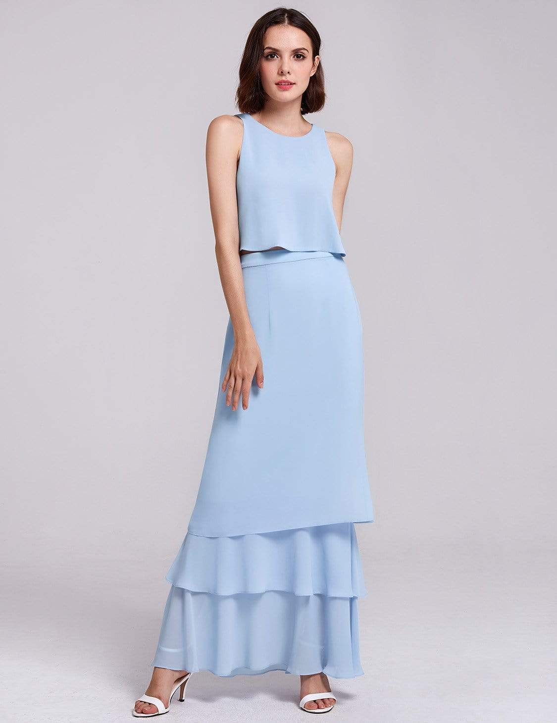 Color=Sky Blue | Two Piece Maxi Skirt And Top Bridesmaid Set-Sky Blue 1