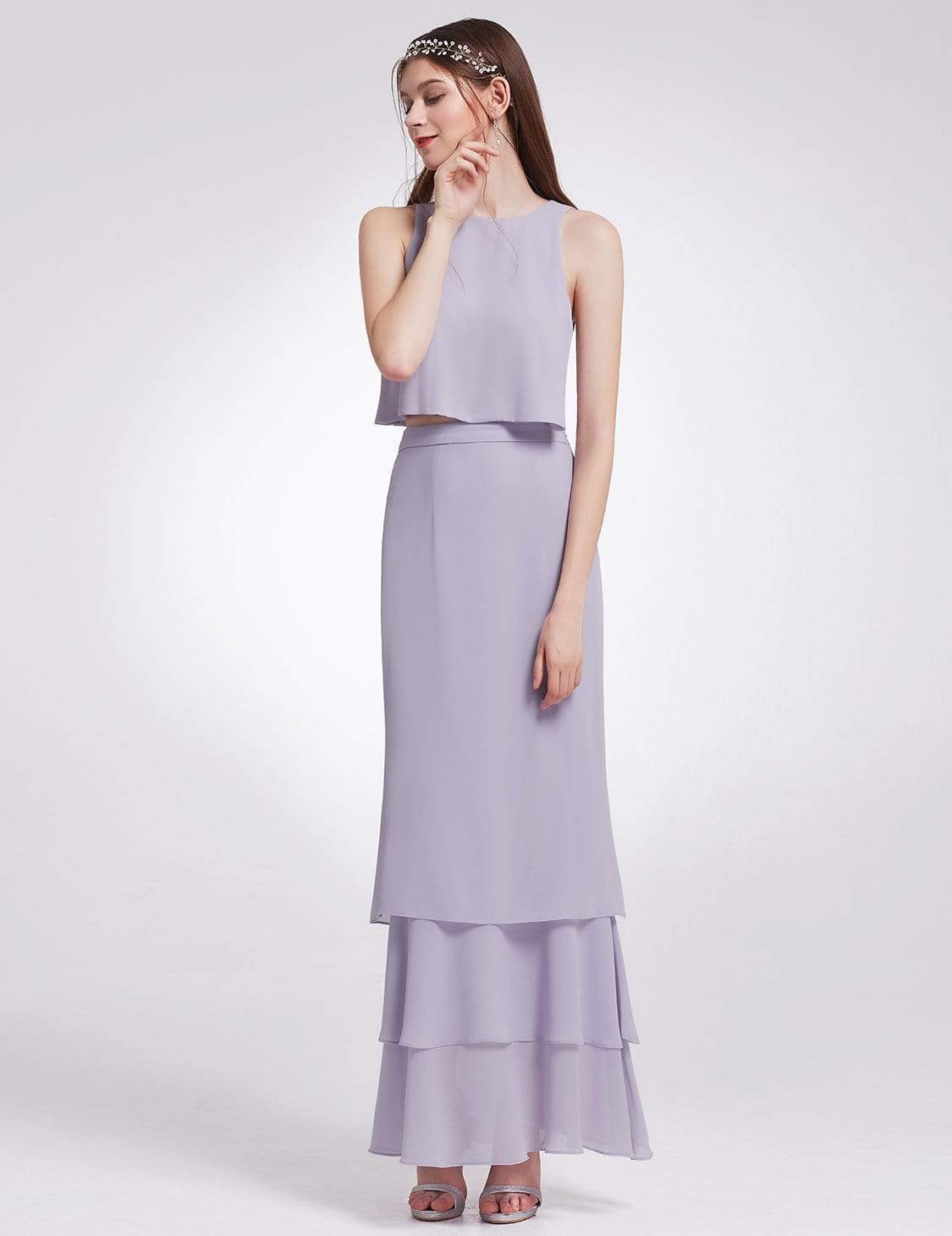 Color=Dark Lavender | Two Piece Maxi Skirt And Top Bridesmaid Set-Dark Lavender 5