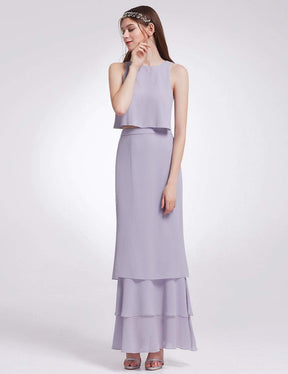 Color=Dark Lavender | Two Piece Maxi Skirt And Top Bridesmaid Set-Dark Lavender 5