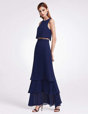 Color=Navy Blue | Two Piece Maxi Skirt And Top Bridesmaid Set-Navy Blue 1