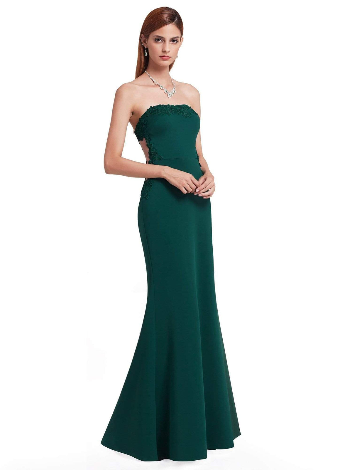 Color=Dark Green | Strapless Sexy Long Evening Gown-Dark Green 2