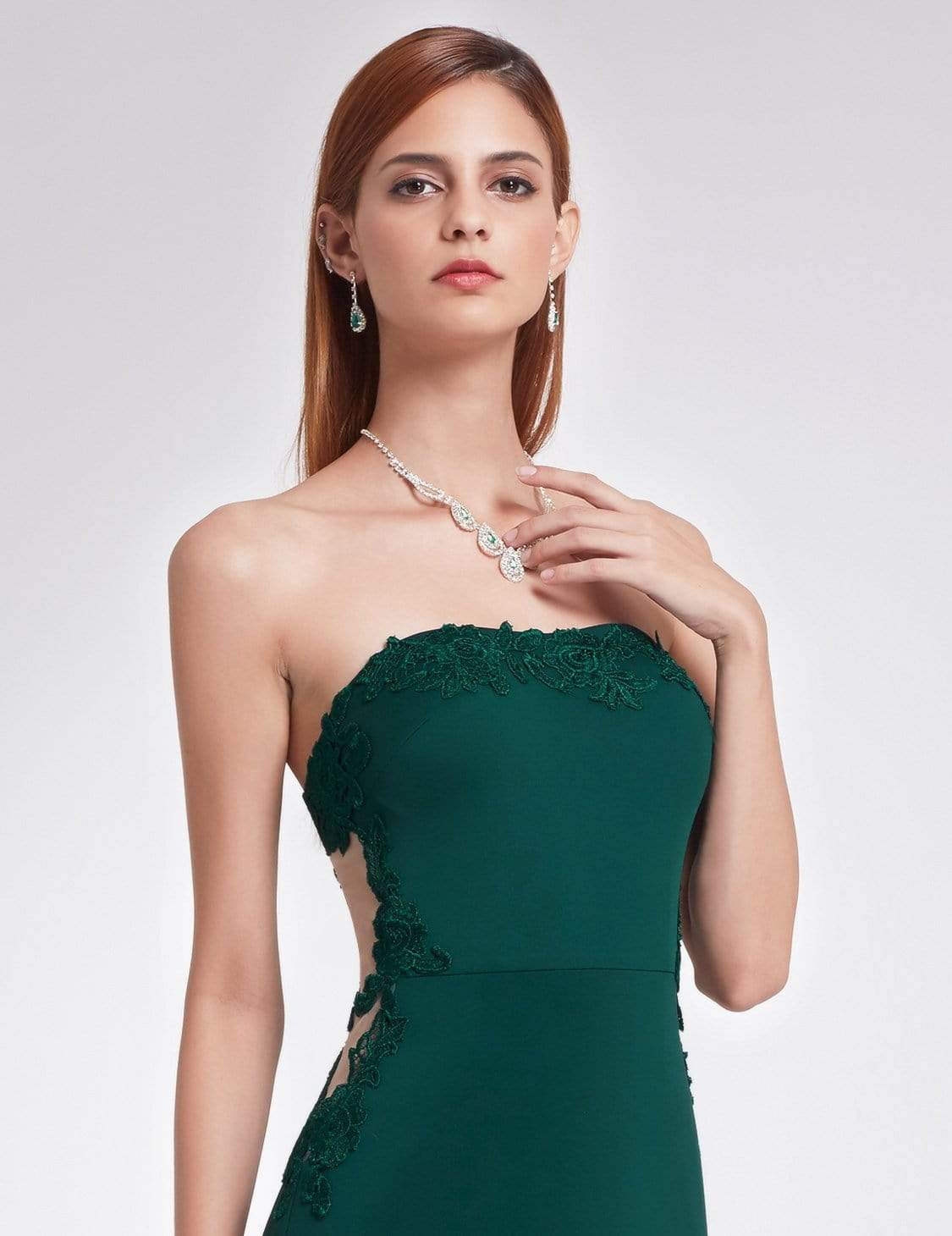 Color=Dark Green | Strapless Sexy Long Evening Gown-Dark Green 6