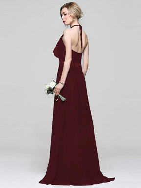 Color=Burgundy | Sleeveless Long Halter Neck Bridesmaid Dress-Burgundy 7