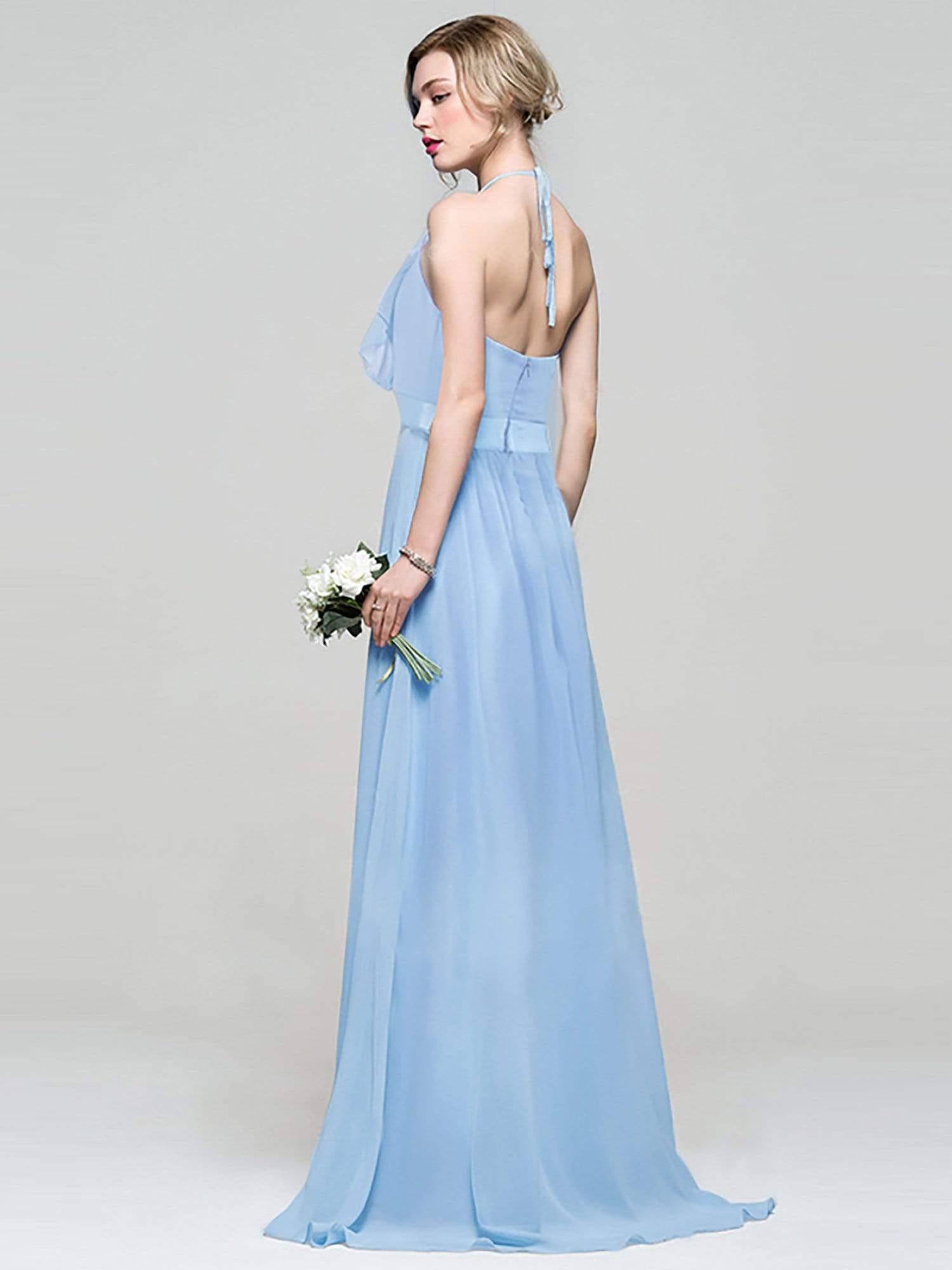 Color=Sky Blue | Sleeveless Long Halter Neck Bridesmaid Dress-Sky Blue 8