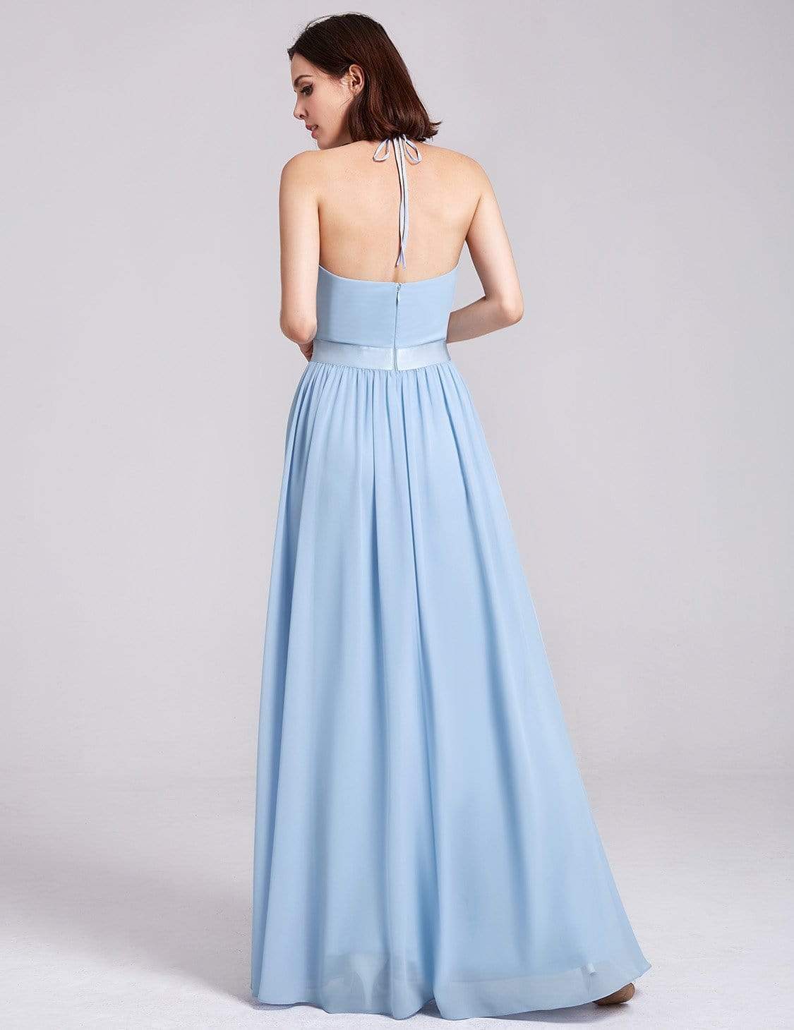 Color=Sky Blue | Sleeveless Long Halter Neck Bridesmaid Dress-Sky Blue 2