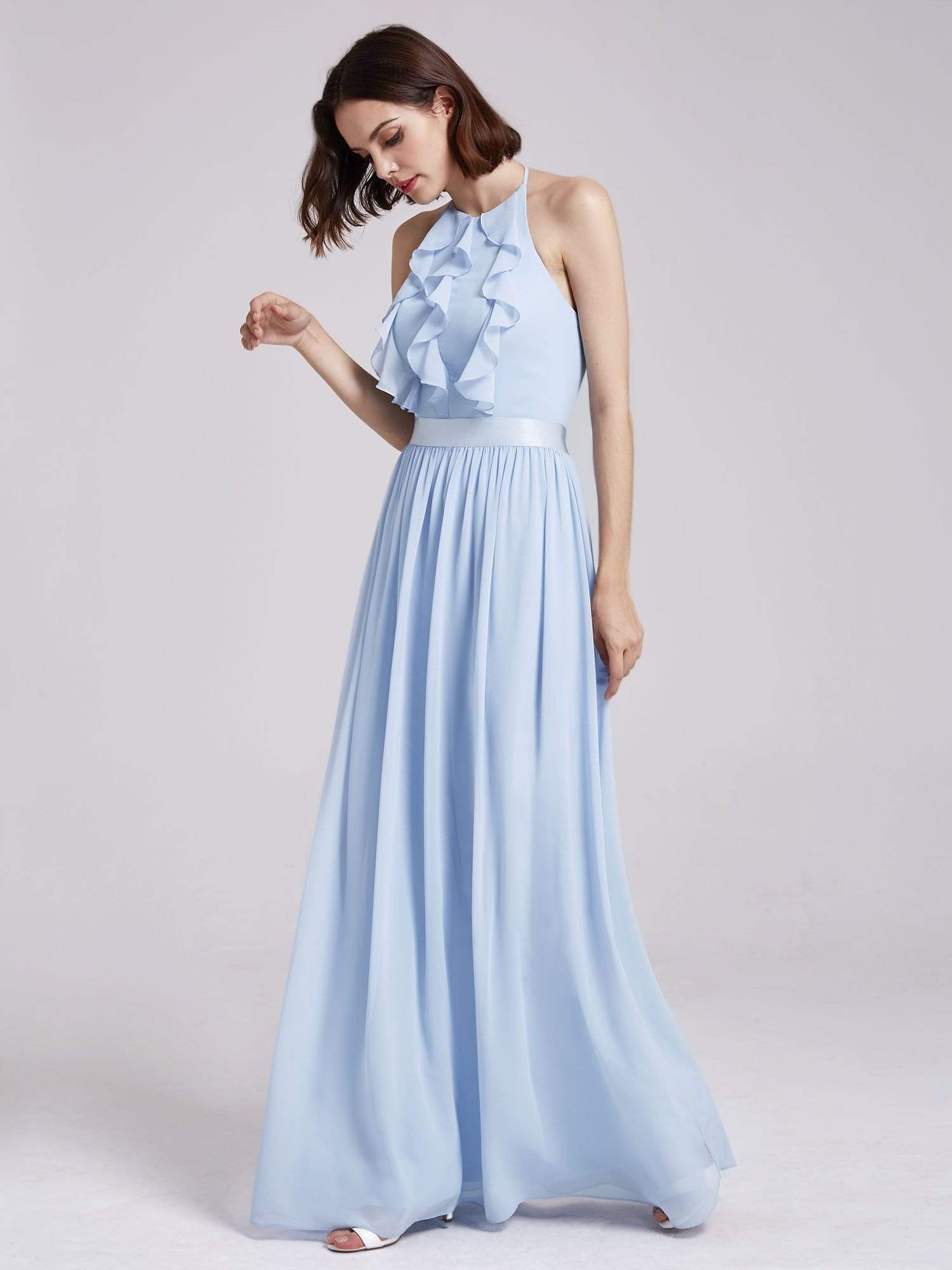 Color=Sky Blue | Sleeveless Long Halter Neck Bridesmaid Dress-Sky Blue 6
