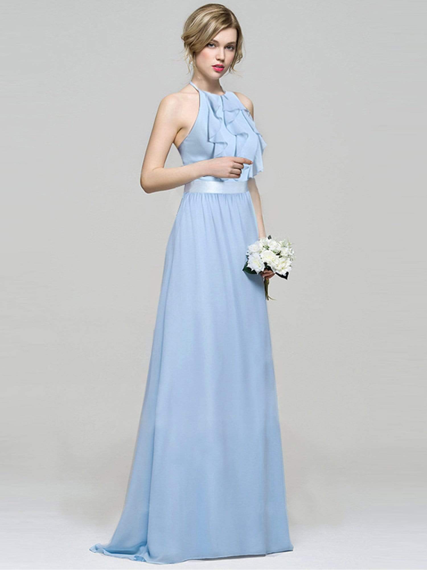Color=Sky Blue | Sleeveless Long Halter Neck Bridesmaid Dress-Sky Blue 7