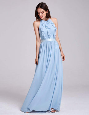 Color=Sky Blue | Sleeveless Long Halter Neck Bridesmaid Dress-Sky Blue 1