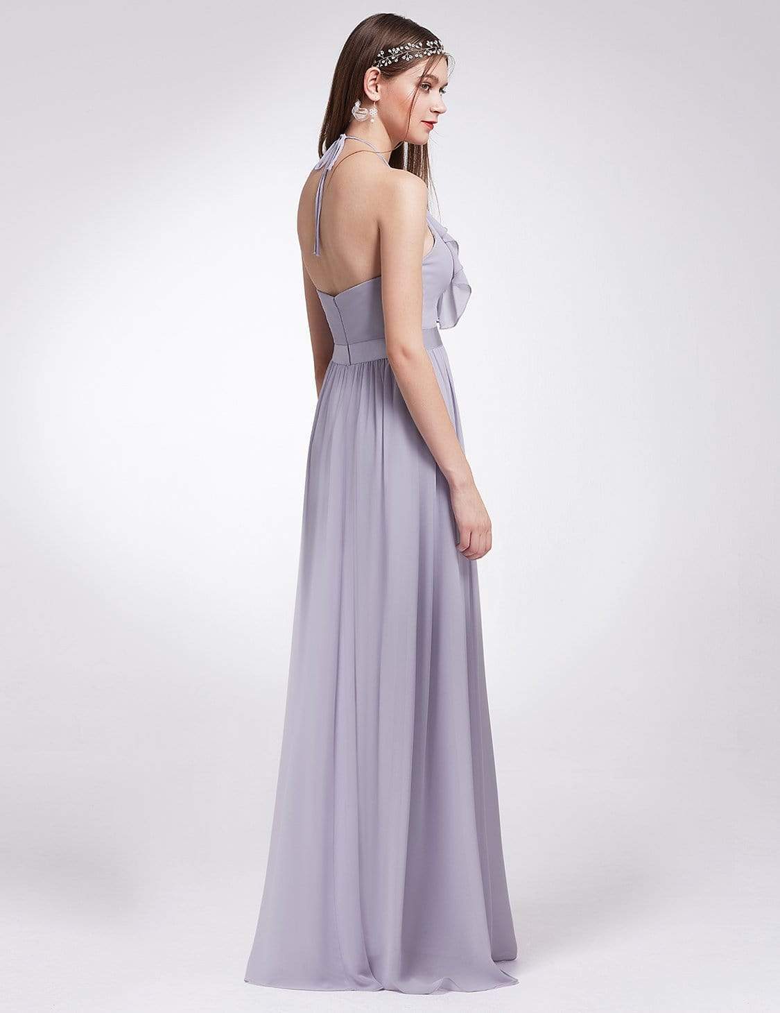 Color=Dark Lavender | Sleeveless Long Halter Neck Bridesmaid Dress-Dark Lavender 5