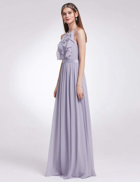 Color=Dark Lavender | Sleeveless Long Halter Neck Bridesmaid Dress-Dark Lavender 2