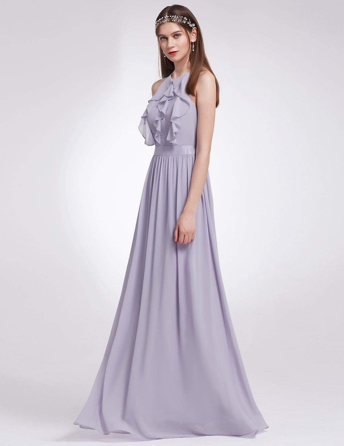 Color=Dark Lavender | Sleeveless Long Halter Neck Bridesmaid Dress-Dark Lavender 3