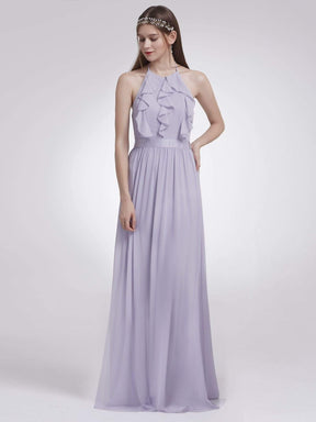 Color=Dark Lavender | Sleeveless Long Halter Neck Bridesmaid Dress-Dark Lavender 4