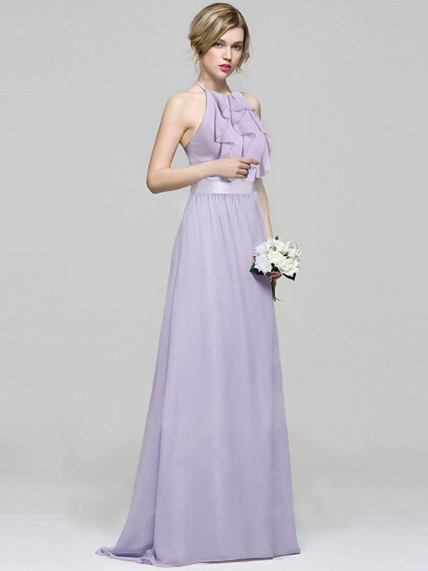 Color=Dark Lavender | Sleeveless Long Halter Neck Bridesmaid Dress-Dark Lavender 8