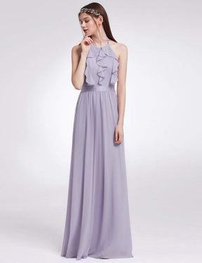 Color=Dark Lavender | Sleeveless Long Halter Neck Bridesmaid Dress-Dark Lavender 1
