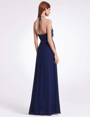 Color=Navy Blue | Sleeveless Long Halter Neck Bridesmaid Dress-Navy Blue 5
