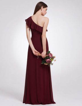 Color=Burgundy | One Shoulder Ruffles Long Bridesmaid Dress-Burgundy 3