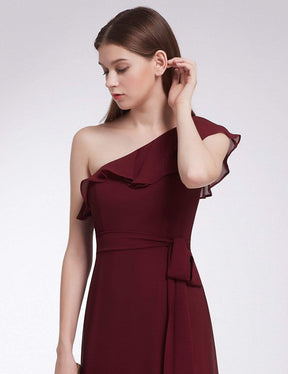 Color=Burgundy | One Shoulder Ruffles Long Bridesmaid Dress-Burgundy 6