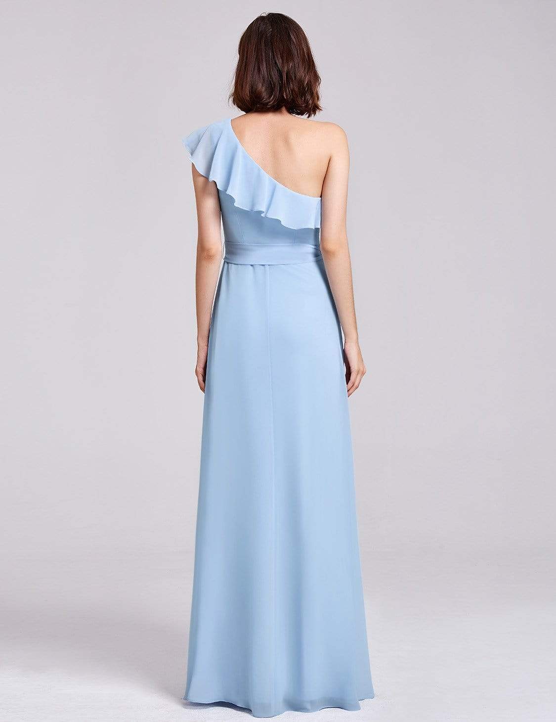 Color=Sky Blue | One Shoulder Ruffles Long Bridesmaid Dress-Sky Blue 4