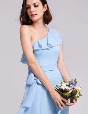 Color=Sky Blue | One Shoulder Ruffles Long Bridesmaid Dress-Sky Blue 5