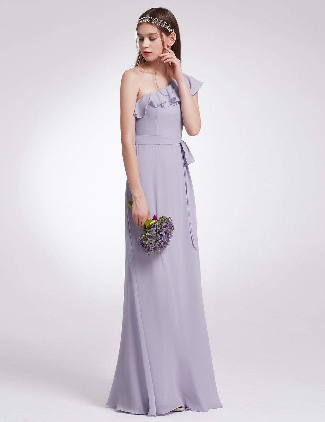 Color=Dark Lavender | One Shoulder Ruffles Long Bridesmaid Dress-Dark Lavender 3