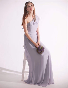 Color=Dark Lavender | One Shoulder Ruffles Long Bridesmaid Dress-Dark Lavender 4