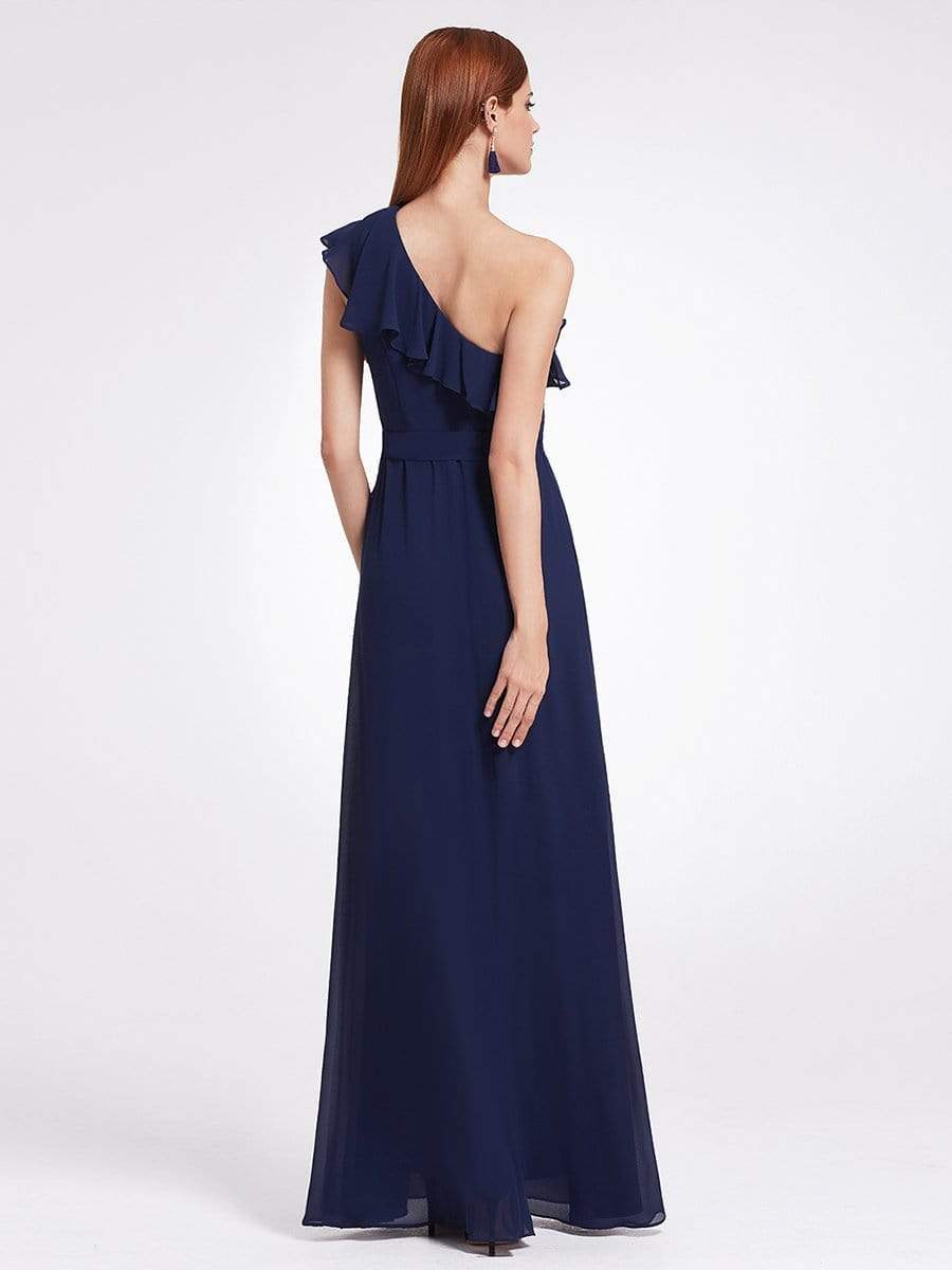 Color=Navy Blue | One Shoulder Ruffles Long Bridesmaid Dress-Navy Blue 2