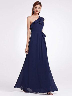Color=Navy Blue | One Shoulder Ruffles Long Bridesmaid Dress-Navy Blue 3