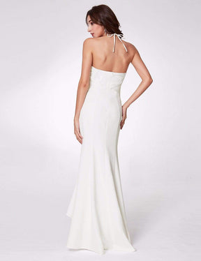 Color=White | Sexy Halter V Neck Long Evening Gown-White 3