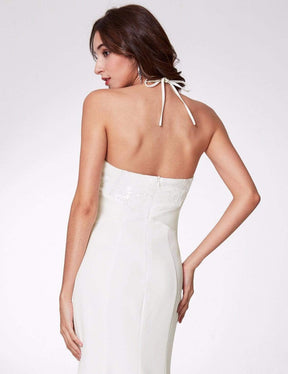 Color=White | Sexy Halter V Neck Long Evening Gown-White 6