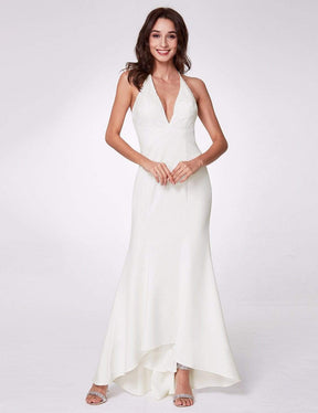 Color=White | Sexy Halter V Neck Long Evening Gown-White 1