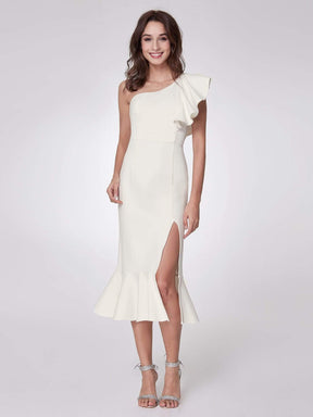 Color=White | One Shoulder Sexy Fitted Midi Dress-White 5
