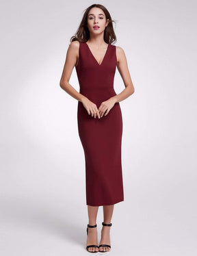 Color=Burgundy | Sexy Fitted Midi Dress With Open Back-Burgundy 4