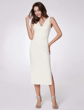 Color=White | Sexy Fitted Midi Dress With Open Back-White 1