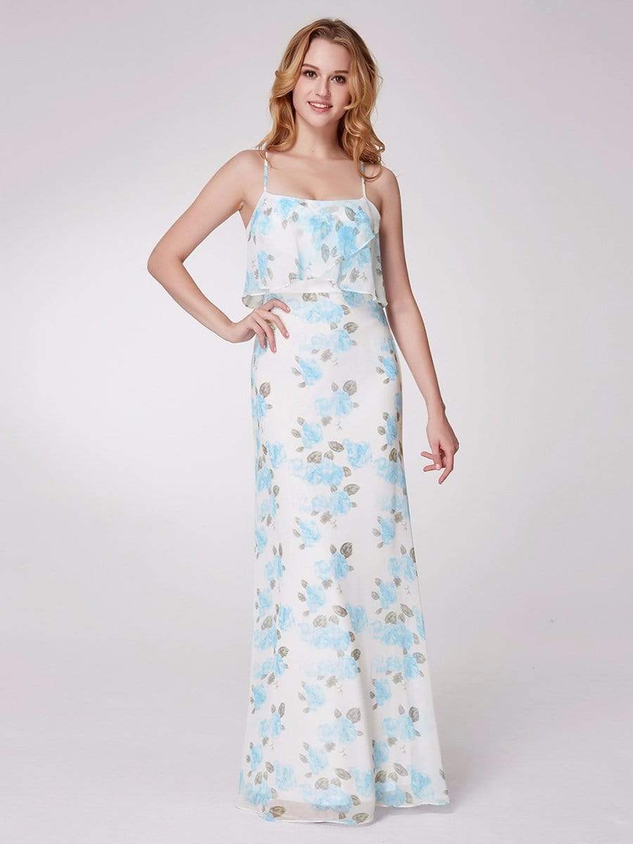 Color=Sky Blue | Spaghetti Straps Long Floral Print Maxi Dress-Sky Blue 3