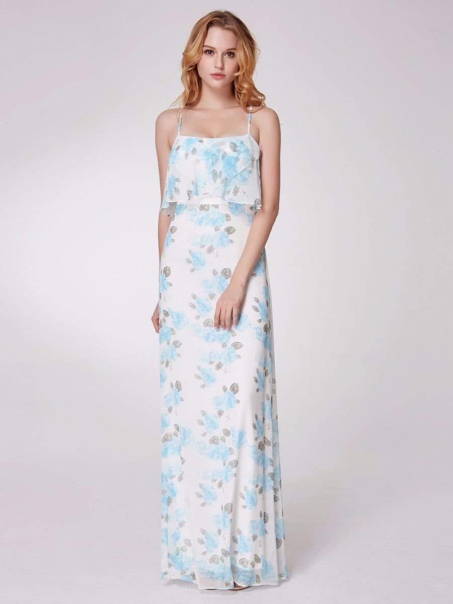 Color=Sky Blue | Spaghetti Straps Long Floral Print Maxi Dress-Sky Blue 4